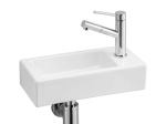 Lave-mains pour toilettes, suspendu et compacte, en céramique blanche, Largeur 36 cm, Profondeur 18 cm, Hauteur 9 cm, Livraison 5-7 jours OFFERTE.